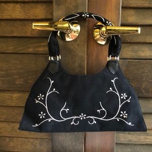 Shiraleah Black and White Embroidered Shoulder Bag